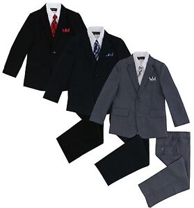 Formal Kids Toddler Boys Pinstripe Suit 5 PC Set With Vest and Tie Size 2T-14