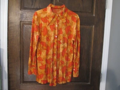 Camisa Discoteca Vintage Naranja Champiñón Cuello Punta Poli Psicodélica Groovy Hippie Foto 1 de 4