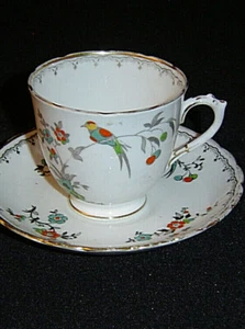 Hand Painted raised Bird Pattern Tuscan Cup and Saucer - Picture 1 of 3