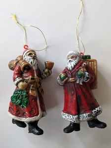 Pair 2 Vtg Santa Christmas Ornaments Plastic Detailed Well Made 3" - Picture 1 of 5