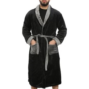 Fleece Bathrobe Adults Black Dressing Gown Soft Changing Robe Ladies Gents Gift - Picture 1 of 8