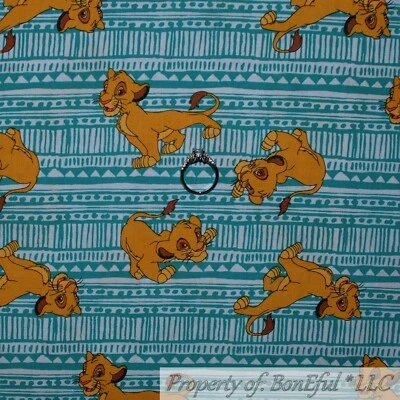 BonEful FABRIC FQ Cotton Quilt The Lion King Movie Green Simba Cub Disney Stripe - Image 1 of 4