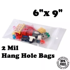 6" x 9" Zip Seal Reclosable 2Mil Plastic Top Lock Bags Hang Hole Jewelry 2 Mil - Imagen 1 de 2