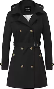 Women'S Trench Coat Double-Breasted Classic Lapel Overcoat Belted Slim Outerwear - Picture 1 of 12