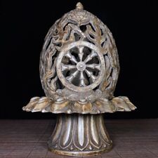 8.2" old China antique Fine carving silver Lotus flower Incense burner