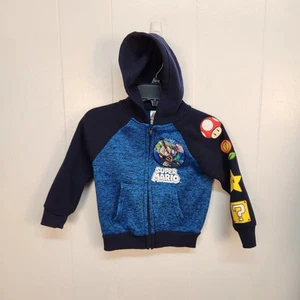 Super Mario Hoodie Youth 4 Full Zip Luigi Mushroom Star Power Kids Nintendo Game - Picture 1 of 11