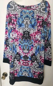 Nicole By Nicole Miller Damen Strickkleid blau rosa Blumenmuster Langarm Gr. M - Bild 1 von 3