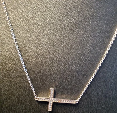 Collar Cruz 1" Zafiro Blanco Lateral Plata Esterlina Estampado 925 De Colección Foto 1 de 4