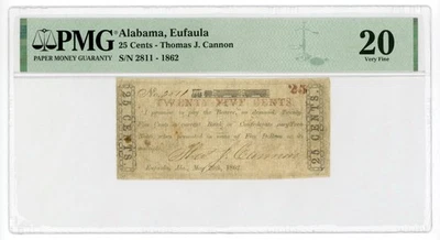 1862 25c Thomas J. Cannon - Eufaula, ALABAMA Merchant Scrip PMG VF 20 - Image 1 of 2