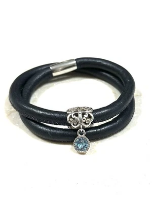 Brighton Lote Woodstock Doble Cuero Negro Pulsera y Cuentas Cuelgantes Plata Bijou Foto 1 de 4