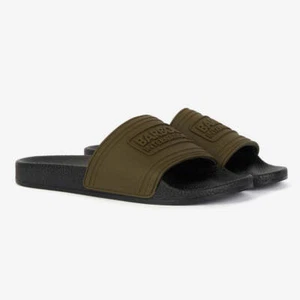 Barbour International Mens Logo Sliders Olive Summer Pool Sizes UK 9 12 EU 43 46