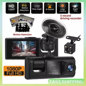 HD 1080P Car Dual Lens Dash Cam Front/Rear/Inside Video Recorder Camera G-sensor - Picture 1 of 13