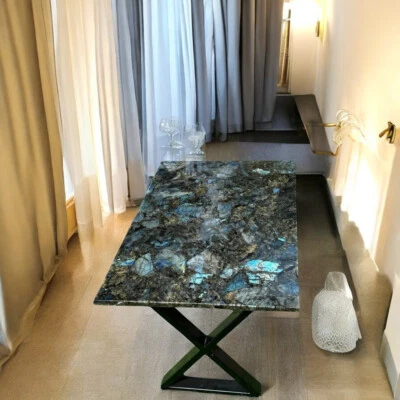 36"x24" Labradorite Stone Top Dining Table Handmade Crystal Gemstone Hallway Dec - Image 1 of 4