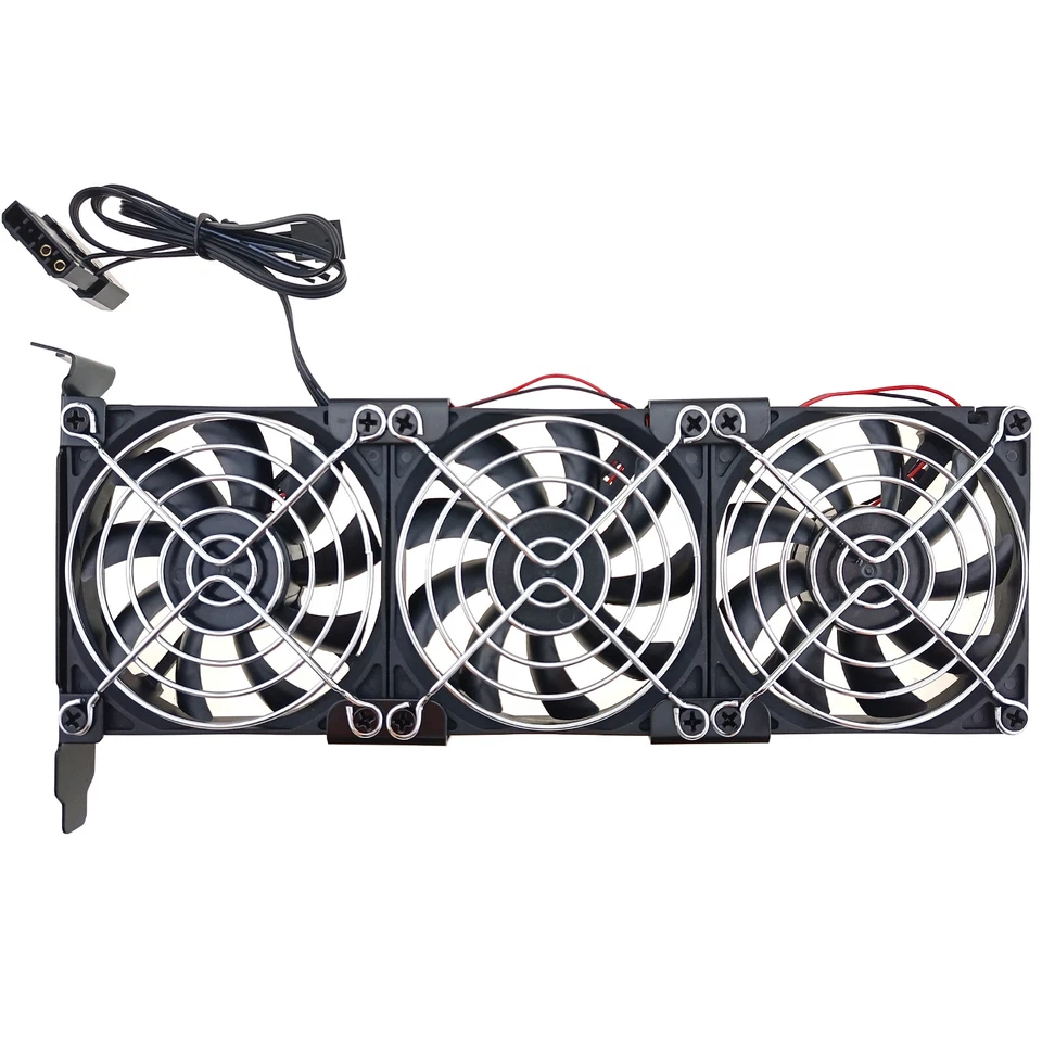 PCIe Slot Cooler Video Card PC Case Triple Fan Cooling 3500RPM 3pin 4pin Power - Image 1 of 4