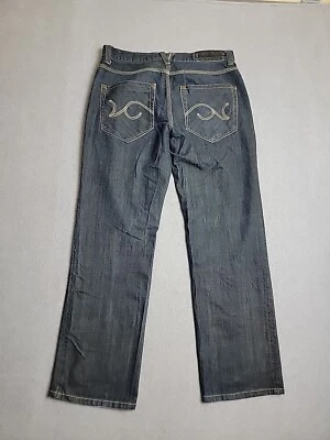 Parish Nation Jeans Mens 35x31 Dark Blue Plaque Baggy Embroidered Hip Hop Cotton - Image 1 of 4