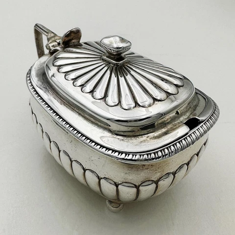 LARGE MUSTARD POT RIBBED STERLING SILVER GEORGE III London 1810 I B Cover