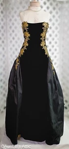 Vintage 80's-90's Chris Kole Lillie Rubin Blk Silk/Velvet Strapless Ball Gown S - Picture 1 of 13