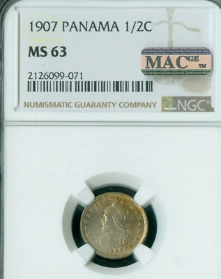 1907 PANAMA 1/2 CENTAVOS SILVER NGC MS63 PQ MAC SPOTLESS RARE * - Image 1 of 2