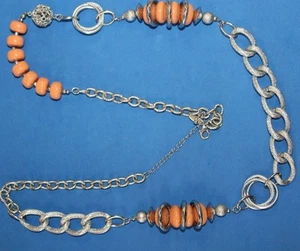 NY 40 inch sliver tone orange stone LARGE CHUNKY chain link necklace - Imagen 1 de 8