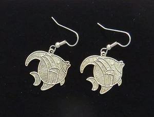 Angel Fish Earrings Oxidized Matte Silver Longfin Fishing Freshwater Sea Fishes - Picture 1 of 2