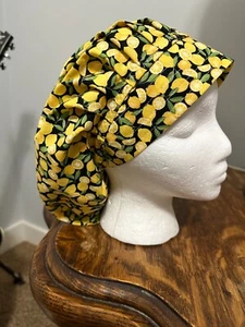 LEMONS ON BOUFFANT SURGICAL NURSES SCRUB HAT BOUFFANT, CHEMO, TECH - Picture 1 of 2