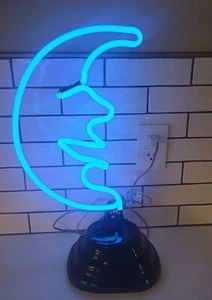 Rare!!! Vintage Neon Moon Light Lamp Working Blue 20 Inches Tall One Of A Kind - Picture 1 of 12
