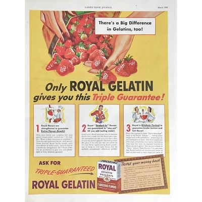 Publicidad impresa vintage Royal Gelatin Deserts 1942 retro comida fresas anuncio fotográfico Foto 1 de 2