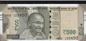 "Billete de banco 2019 ""Rs.500 ~ quinientas rupias"" ¡con elegante serie 123450!¡! - Imagen 1 de 2