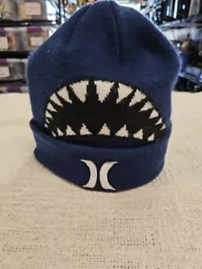 Hurley Boys Youth Shark Teeth Mouth Knitted Blue White Embroidered Logo Beanie - Picture 1 of 4