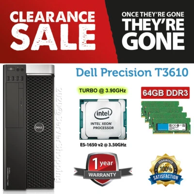 WINDOWS 11 PRO Dell T3610 E5-1650v2 3.50GHz 6-CORE 1TB HD 64GB DDR3 Quadro K620 - Image 1 of 4