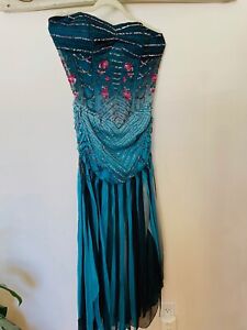 Unique Vintage Ballroom Dance Silk Dress w/ Beads Sequins Circus Cosplay Costume