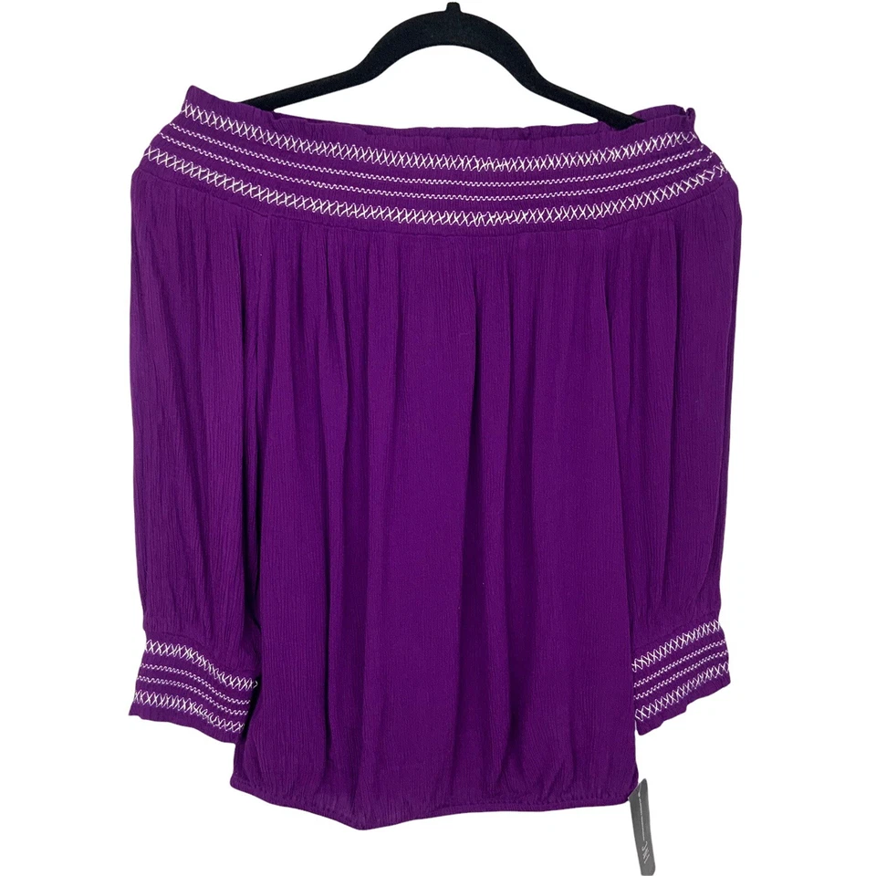Inc Top Blouse off The Shoulder Peasant 3/4 Sleeves Purple Sz XS 399