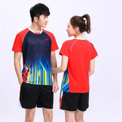 Nova camiseta e shorts de tênis de mesa borboleta terno esportivo secagem rápida adulto criança - Imagem 1 de 4