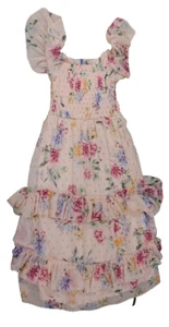 NEW Rare Editions Girl's Pink Printed Mesh Smocked Ruffle Maxi Dress Medium - Picture 1 of 2