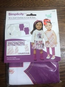 Simplicity 18" Doll Cut and Sew Outfits w/Instructions 2016 - Picture 1 of 3