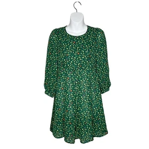Divided H&M Chiffon Green Dotted Print Mini Dress Size 4 Semi Sheer Lightweight - Picture 1 of 16