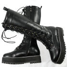 Thick Sole Knee High Boots Women Winter Rivets Buckle Flat Platform Creepers