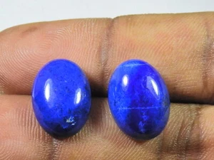 18Cts AAA Natural Lapis Lazuli Oval Cabochon Loose Gemstone 2Pcs Lot 11X15MM - Picture 1 of 9