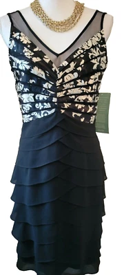 Nuevo con etiquetas Vestido para mujer Scarlet Nite negro sin mangas en capas malla Top Coattail talla 6 Foto 1 de 4