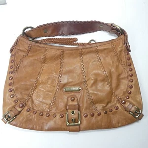 Isabella Fiore Audra Brown Leather Handbag Boho Purse Studded Whipstitch - Picture 1 of 10