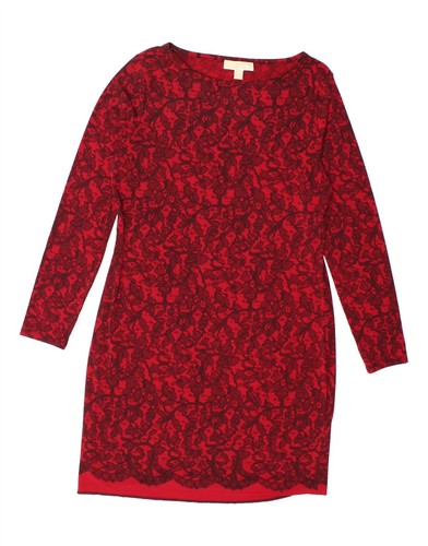 MICHAEL KORS abito tubino donna manica lunga UK 16 grande rosso floreale AY06