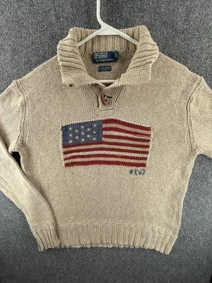 Polo Ralph Lauren флаг свитер средний льняной хлопок шелк вязаный переключатель шеи мужчин - Изображение 1 из 4