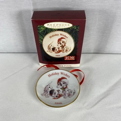 Plato de adorno de Navidad vintage Y2K 1996 Disney 101 Dálmatas deseos navideños Foto 1 de 4