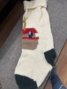 Vintage 24" Hand Knitted Noah’s Ark Christmas Stocking - Picture 1 of 2