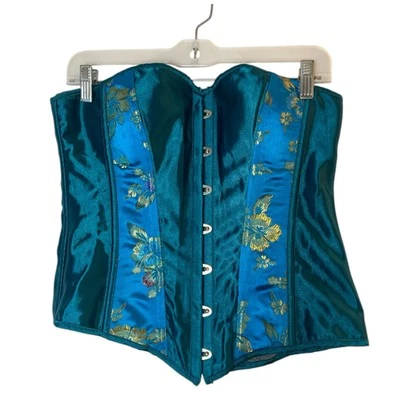 Handmade Fairy Stunning Turquoise Satin Boned Victorian Edwardian Corset Busk - Image 1 of 4