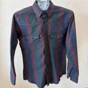 Vintage Gold Wrangler Hemd M 15,5-34 Streifen Western Korea Einnadel Baumwolle - Bild 1 von 6