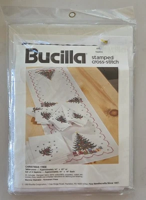 Bucilla Christmas Tree Stamped Cross Stitch Table Runner 8 Placemats - Image 1 of 3