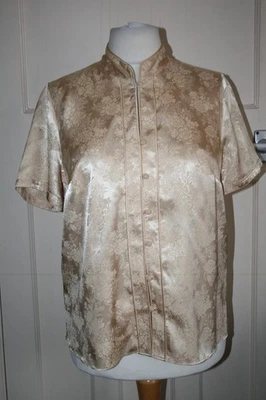 SIZE 16 MARKS & SPENCER GOLD SELF PATTERNED SHORT SLEEVE BLOUSE - Image 1 of 4