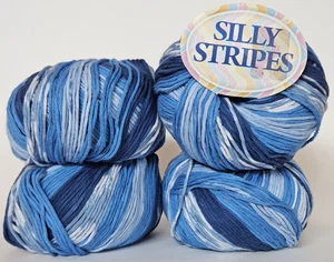 KFI Silly Stripes yarn blue variegated #400; 100 Cotton; lot of 4, 100g/186yd ea - Picture 1 of 4