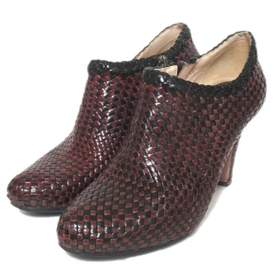 Botas cortas de cuero de tacón alto PRADA talla 35,5 8,9"" negras burdeos para mujer USADAS Foto 1 de 4